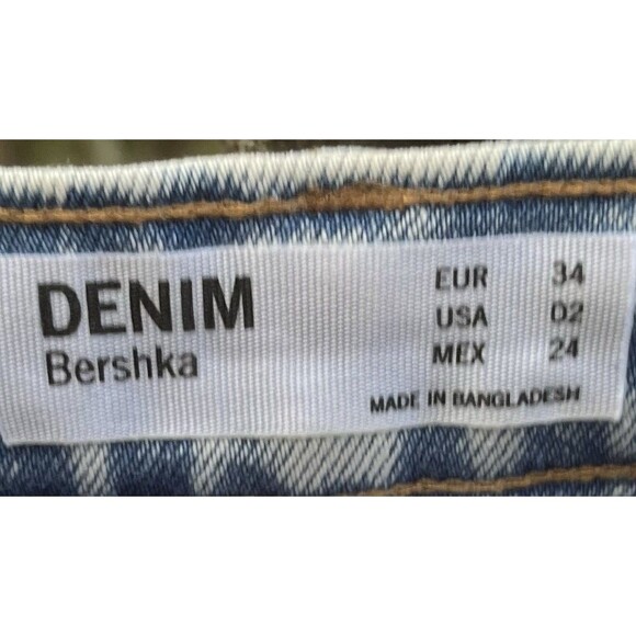 Bershka Raw Hem 90s 14 in Mini High Rise Stretch Denim Jean Skirt Womens 2 Blue - Picture 2 of 6